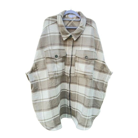 NWT Good American oversized button down wool plaid shacket olive size 7/8 or 4x - Picture 4 of 11